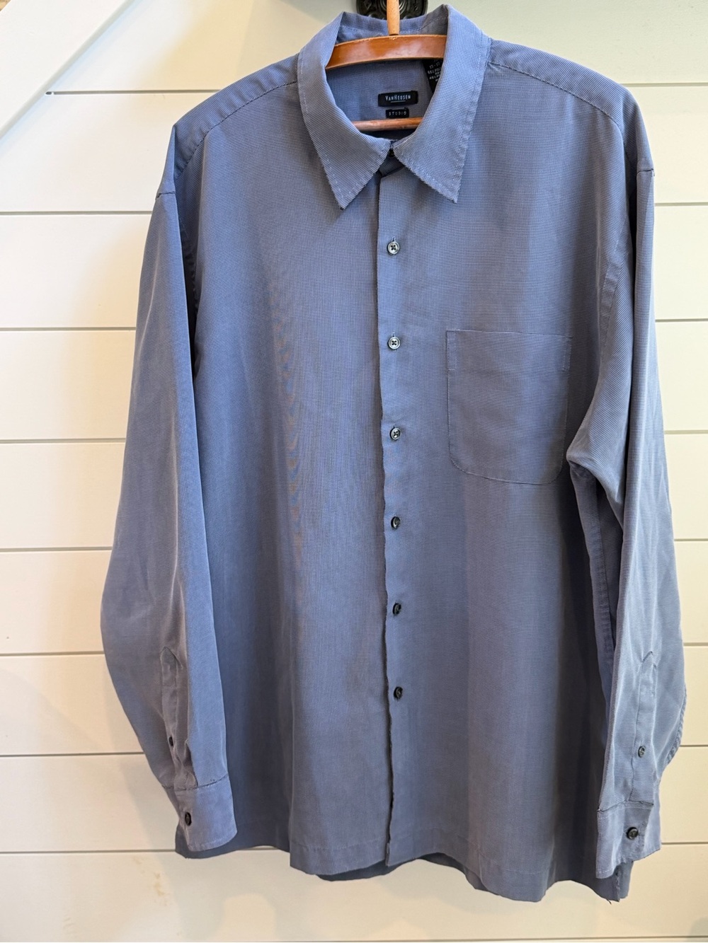 Van Heusen Studio Shirt Sz XL Blue Fine Pinstripe